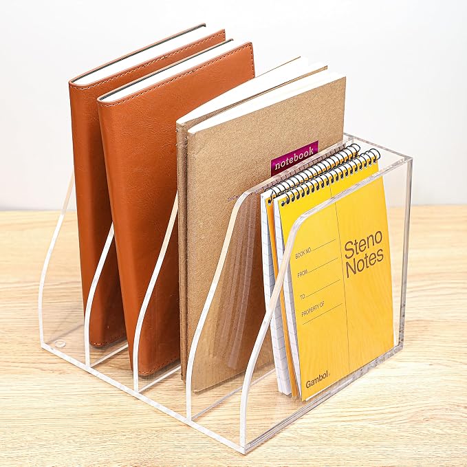 AIDIMOO Acrylic Magazine File Holder, 4 Vertical Compartments Desk Document by Unknown