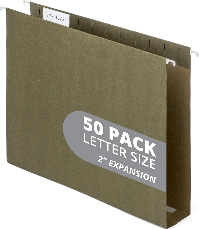 50 Extra Capacity Hanging File Folders, Heavy Duty Expanding Hang Folders by BlueSummitSupplies