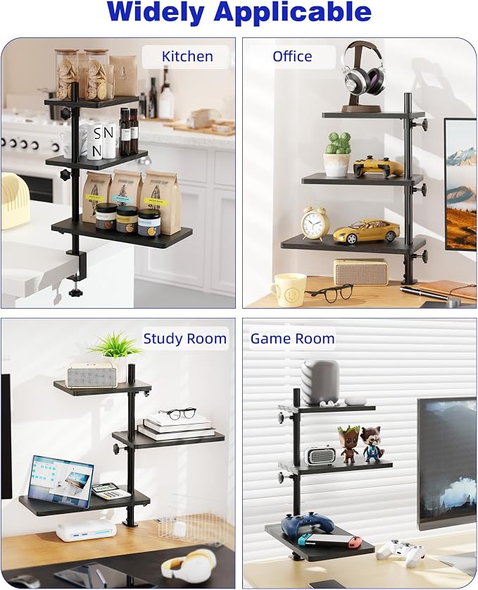 3 Tiers Clamp On Desk Shelf, 360° Angle Adjustable Desktop Shelf Organizer - Image 4