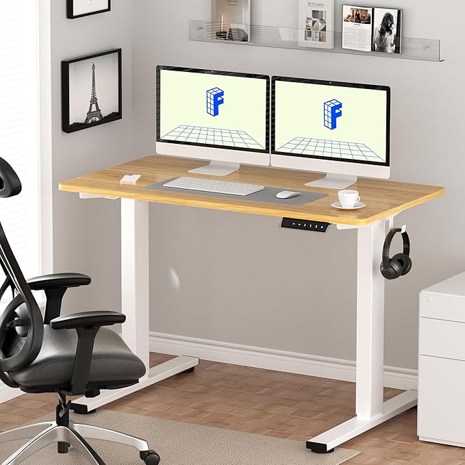 FLEXISPOT EN1 One-Piece Standing Desk 55 x 28 Inch Electric Adjustable Height Desk for Home Office and Computer Workstation (White Frame + 55" Maple Top, 2 Packages)-DeskLoop Office