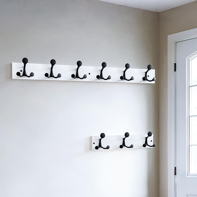 SKOLOO 36-Inch White Wood Coat Rack Wall Mount with 6 Triple Hooks - Ideal for Family Entrances, Classrooms, and Pet Supplies Storage - Perfect Coat Hooks for Wall-DeskLoop Office
