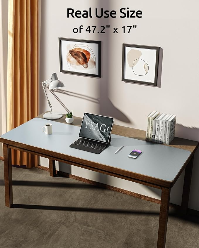 YSAGi Leather Desk Pad Protector, Office Desk Mat, Large Mouse Pad, Non-Slip PU Leather Desk Blotter, Laptop Desk Pad, Waterproof Desk Writing Pad for Office and Home (Silver, 47" x 17")-DeskLoop Office