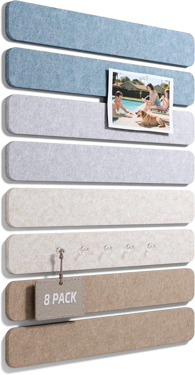 Fluxynara Cork Board Alternative Felt Strip Board 8-Pack 13"x2", Office Pin by FLUXYNARA
