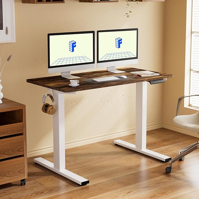 FLEXISPOT EN1 One-Piece Standing Desk, 55 x 28 Electric Height Adjustable Sit Stand Desk for Home Office (White Frame + 55" Rustic Top, 2 Packages)-DeskLoop Office