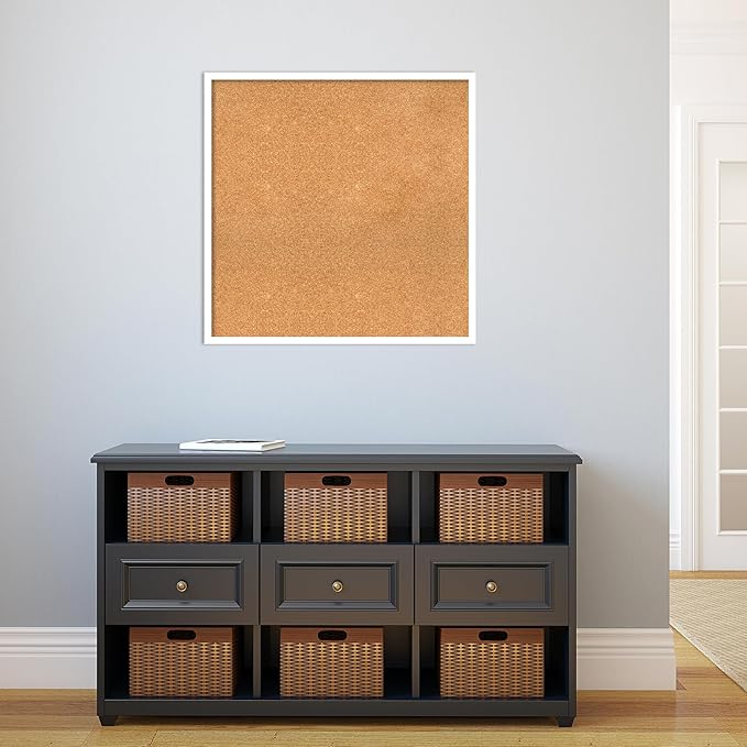 Amanti Art Natural Cork Board for Wall, 29x29 Vision Board with White Frame, Large Corkboard Office Decor for Home Organization, Modern Corkboard Pinboard to Display Items for Home Organization in-DeskLoop Office