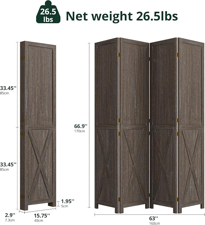 Cozy Castle Wood Room Divider, 4 Panels Folding Privacy Screen, 66.9'' Wall - Image 2