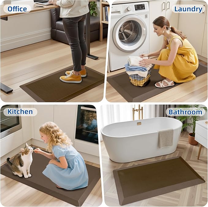 Anti Fatigue Kitchen Mats for Floor, Brown 9/10 Extra Thick Cushioned Standing Desk Mat, Comfort Memory Foam Ergonomic Kitchen Rugs and Mats Non-Slip Waterproof for Office, Kitchen, Sink, 20" x 48"-DeskLoop Office