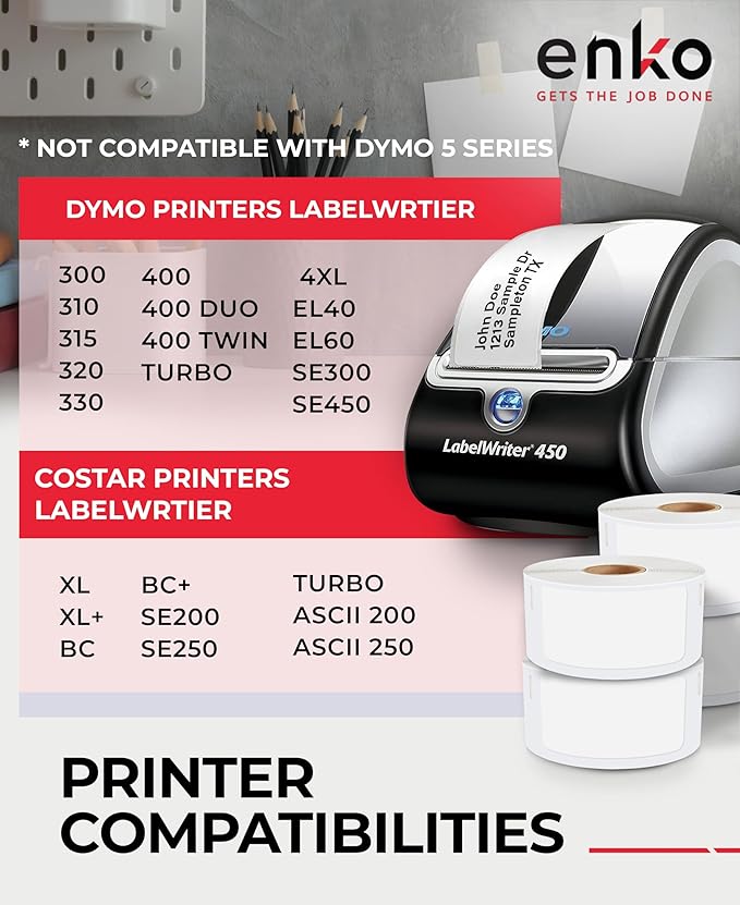 enKo Compatible for Dymo 30336 Labels (1 x 2-1/8 inches) - 96 Rolls, 48,000 Labels for Dymo LabelWriter 450 Turbo Printer and 4XL - Direct Thermal Address, Shipping and Barcode Label-DeskLoop Office