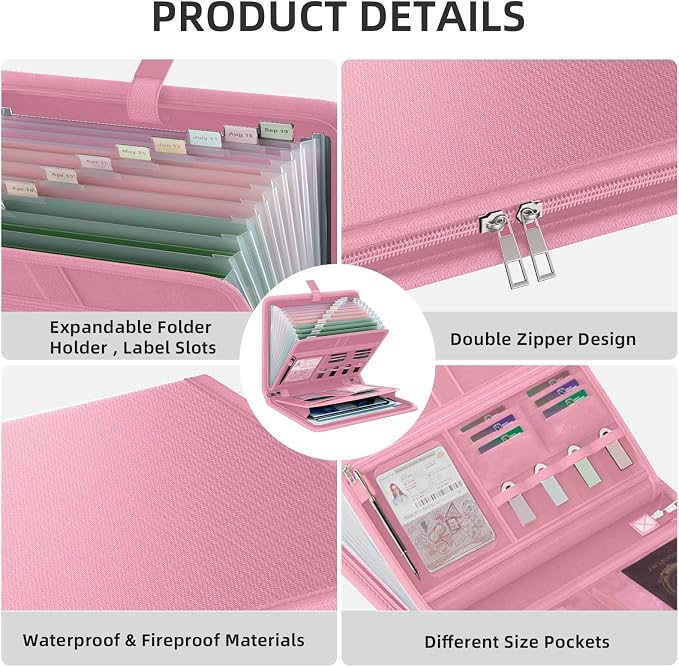 Fireproof Accordion File Organizer, Portable Expanding File Folder - Image 5