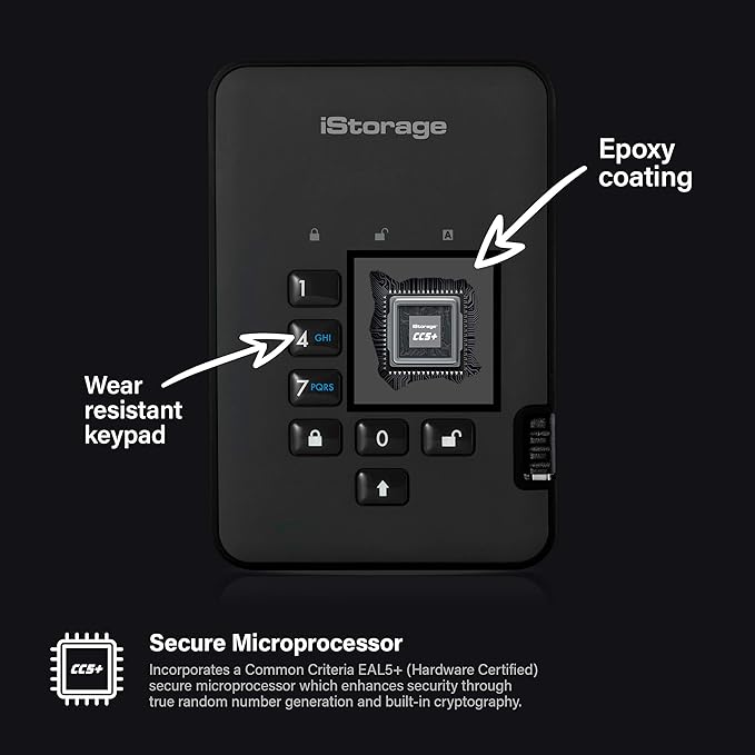 iStorage diskAshur2 HDD 2TB Black | Secure portable hard drive | Password protected | Dust & water resistant | Hardware Encryption-DeskLoop Office