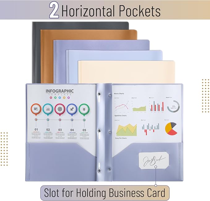 Mr. Pen- Plastic Folders with Pockets and Prongs, 5 Pack, Letter Size | Colorful - Image 3