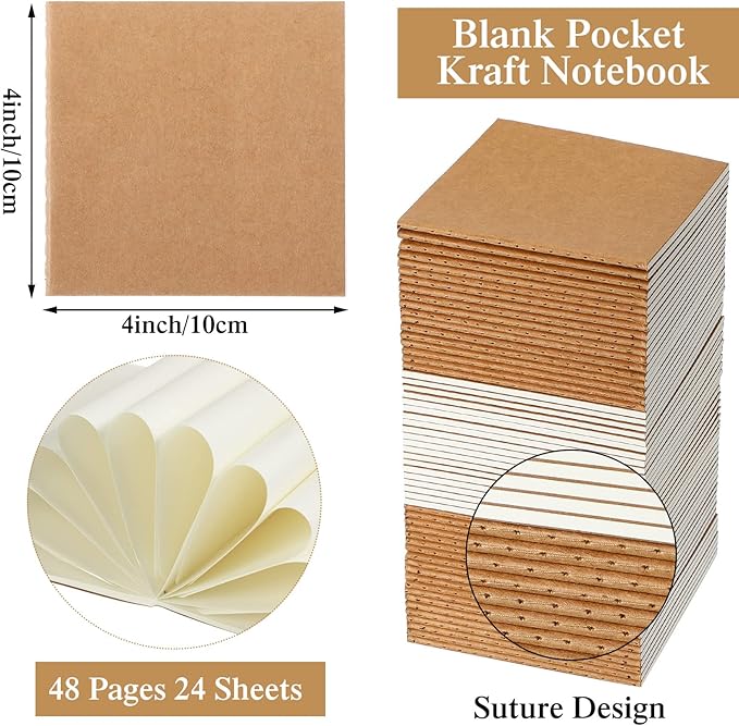 100 Pieces Mini Blank Notebook Bulk Set Small Kraft Paper Unlined Journals Pocket Journal for Kids Drawing Sketchbook Office Supplies 4 x 4 inch Small Sketchbooks with 24 Sheets (Blank Style)-DeskLoop Office