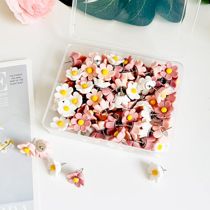 Cute Push Pins for Bulletin Board, Office Decor for Women Flower Thumb Tacks - Image 6