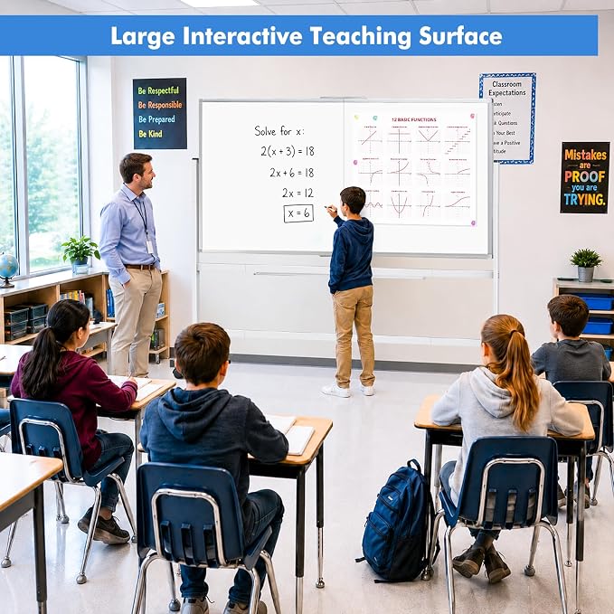 Double Sided Rolling Whiteboard, 72 x 40 Large White Board - Image 6