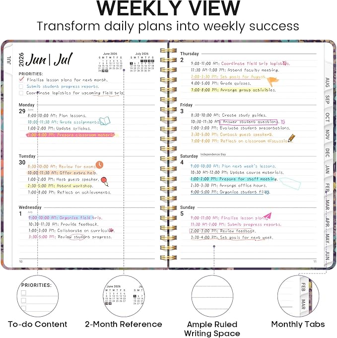 Academic Planner 2026-2027, Weekly and Monthly Calendar Book, July 2026 – June - Image 3