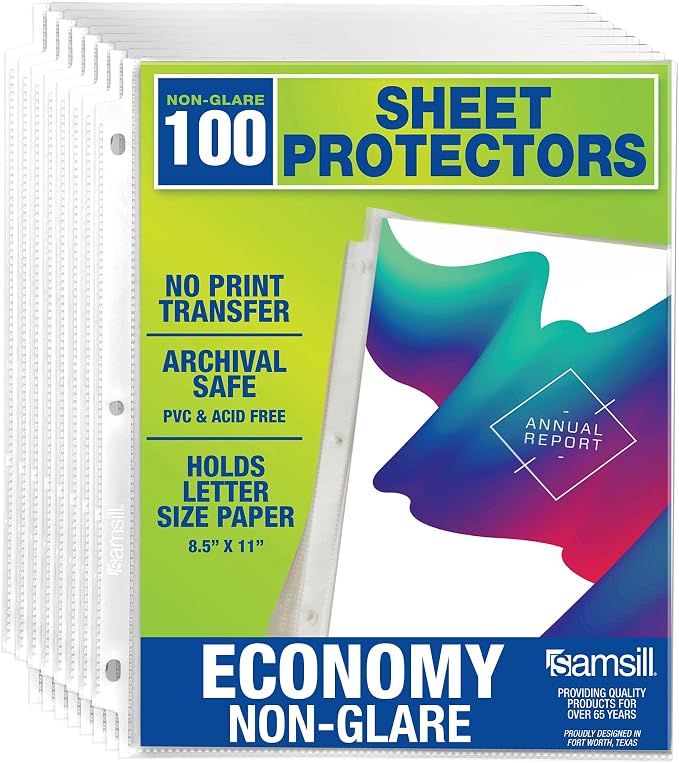 Samsill 100 Pack Sheet Protectors, 8.5x11 Inch Page Protectors by Samsill