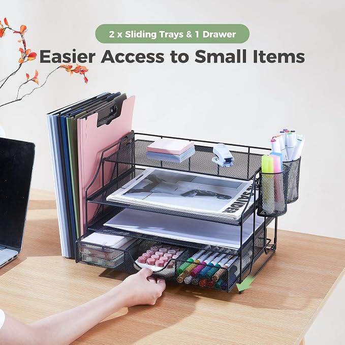 Desk Organizers and Accessories, 4 Tier Paper Letter Tray Organizer Holder Desk - Image 3