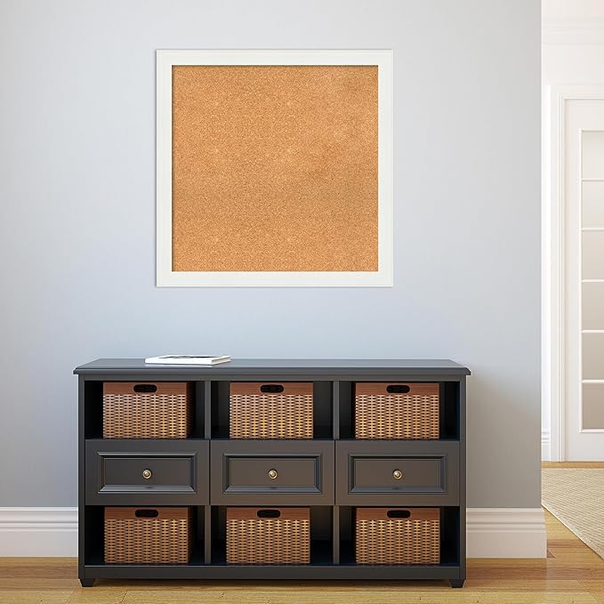 Amanti Art Natural Cork Board for Wall, 31x31 Vision Board with White Frame, Large Corkboard Office Decor for Home Organization, Casual Corkboard Pinboard to Display Items for Home Organization in-DeskLoop Office