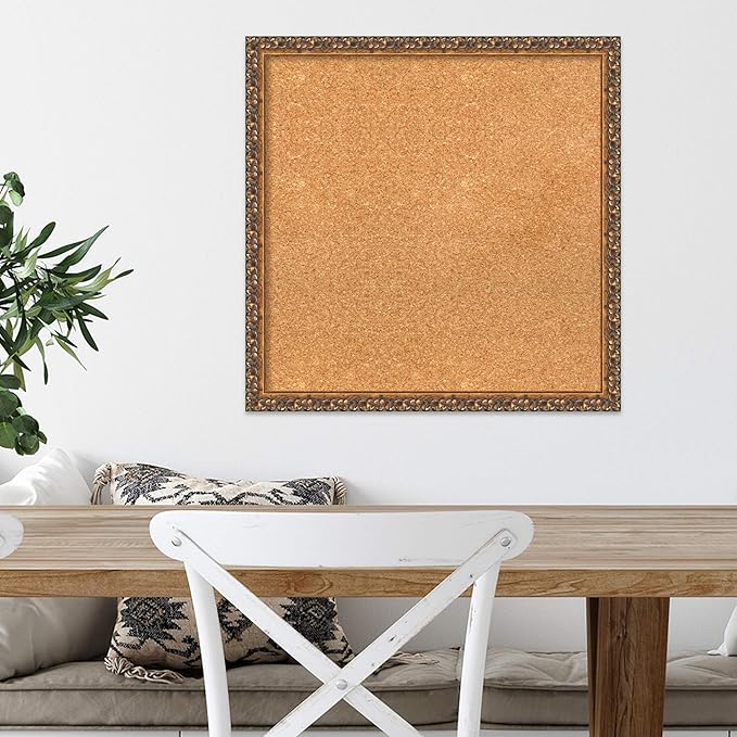 Amanti Art Natural Cork Board for Wall, 22x22 Vision Board with Bronze Frame, Medium Corkboard Office Decor for Home Organization, Traditional Corkboard Pinboard to Display Items for Home-DeskLoop Office