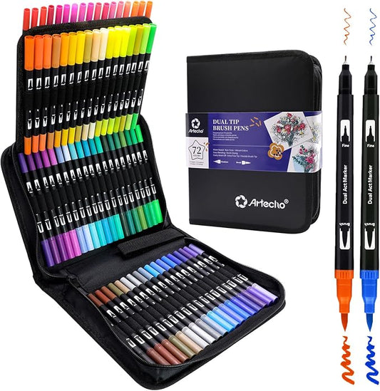 Artecho 72 Colors Markers for Adult Coloring Books, Dual Tip Markers for School by Artecho