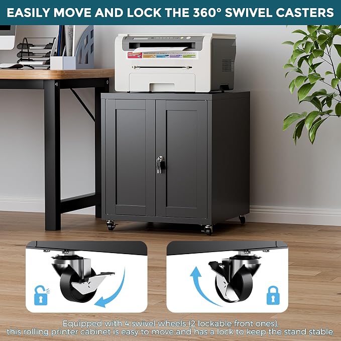 Large Printer Stand with Storage and Lock, 3D Heavy-Duty Printer Cabinet - Image 3