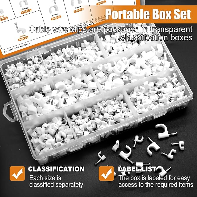mankk 630PCS Cable Clips Nail in Cable Clips Wire Clips 4/5/6/8/10mm Round & - Image 4