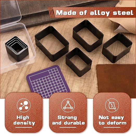 8 Pcs Leather Rectangle Shape Cutter Tool Set, Punching Tools Set, High Carbon - Image 3
