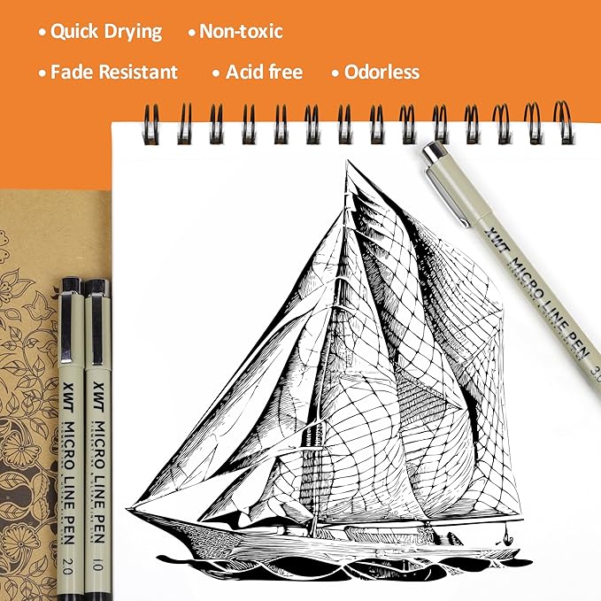 16pcs Fineliner Micro Drawing Art Pens, Black Waterproof Pigment Ink Set for Artists, Sketching, Manga, Watercolor, Calligraphy, and Detail Outlining Archival Quality Inking Markers-DeskLoop Office