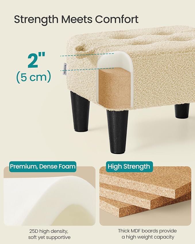 SONGMICS Foot Stool, Small Teddy Fleece Footstool Ottoman - Image 5