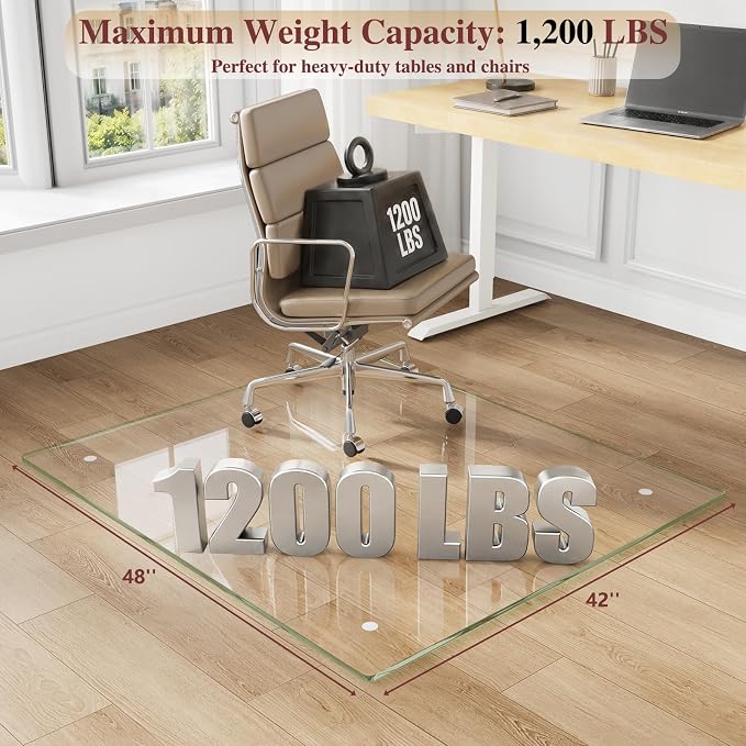 Tempered Glass Chair Mat, 4 Non‑Slip Pads, Smooth Glide & Easy Clean, Carpet - Image 2