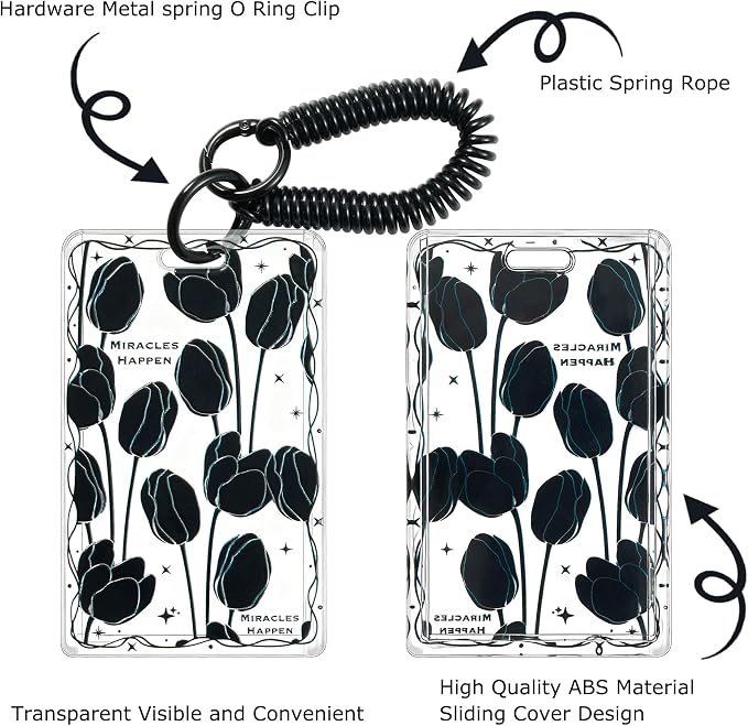 ID Card Badge Holder Key Chain Plastic Spring Rope - Image 2