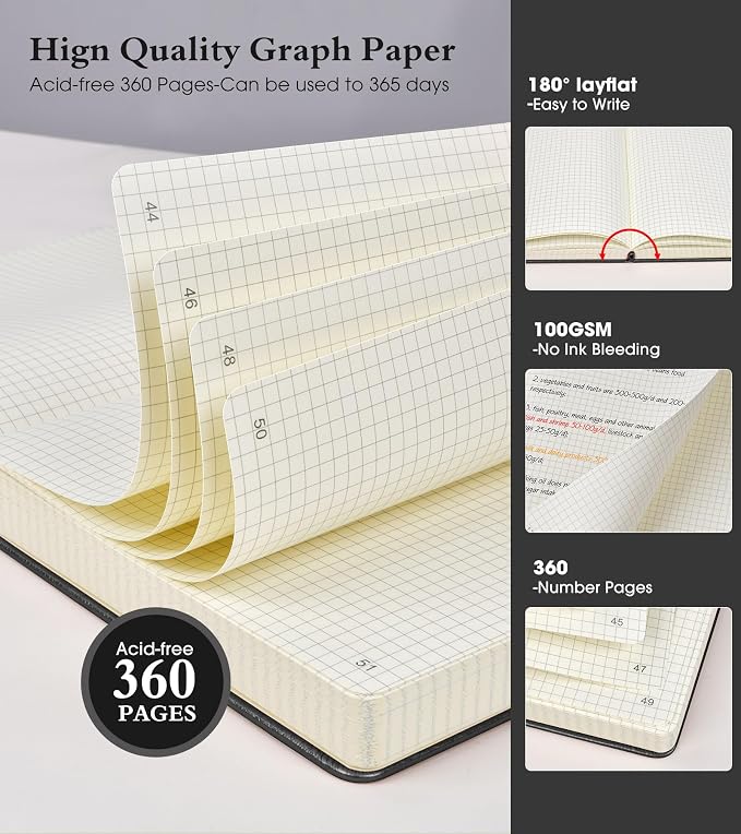 Ansopu Graph Paper Notebook Journal, 360 Numbered Pages Grid Notebooks 8.5 x 11 - Image 2