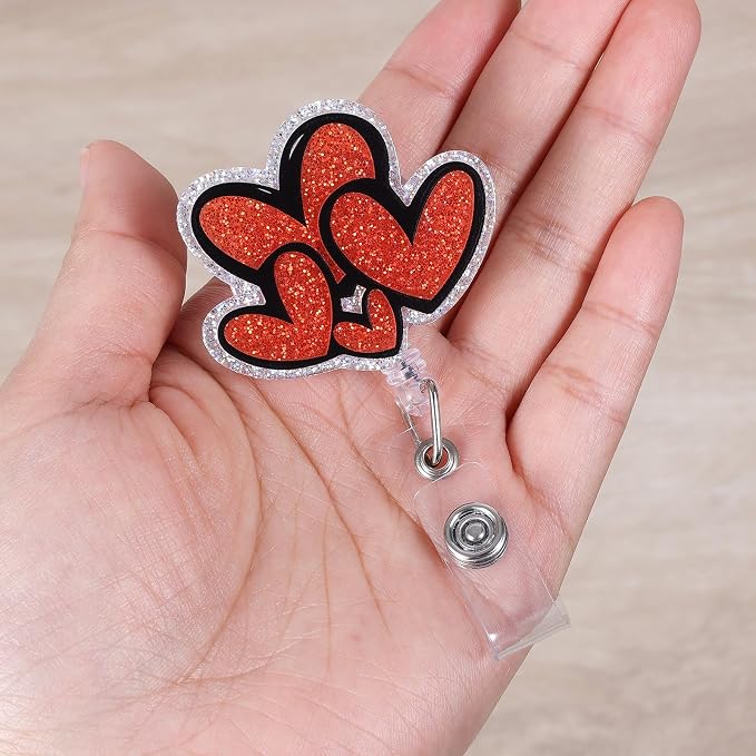 Cute Heart Badge Reel, Retractable ID Card Badge Holder, Name Tag Work Badge - Image 3