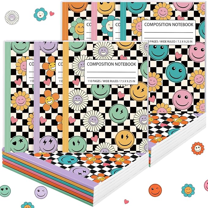 Fullhawl 6 Pcs Composition Notebook Wide Ruled Cute Preppy Black White by Fullhawl
