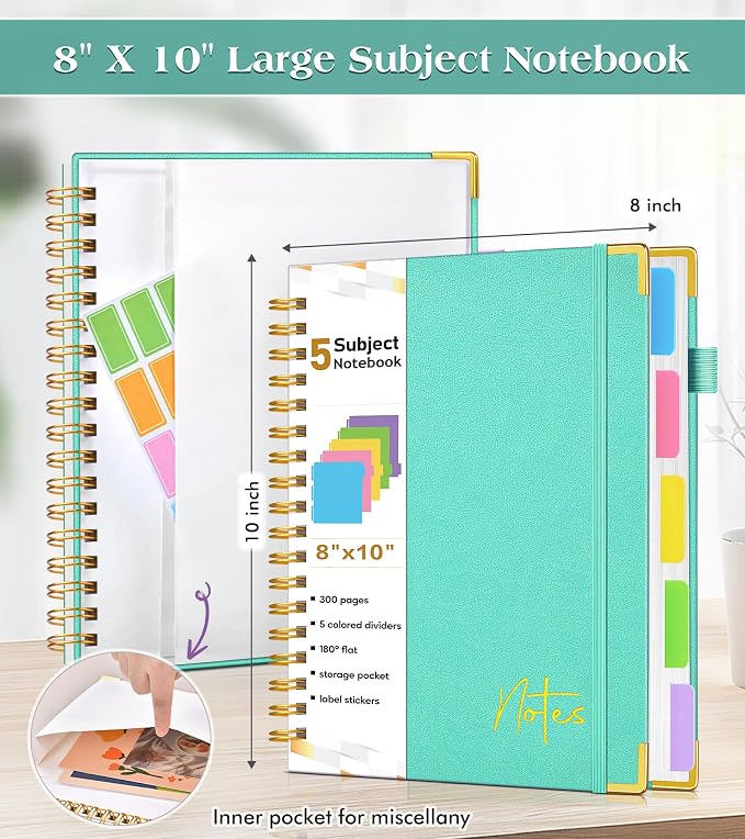 Spiral Notebook Journal with Removable Dividers Tabs, 300 Pages Hardcover - Image 4