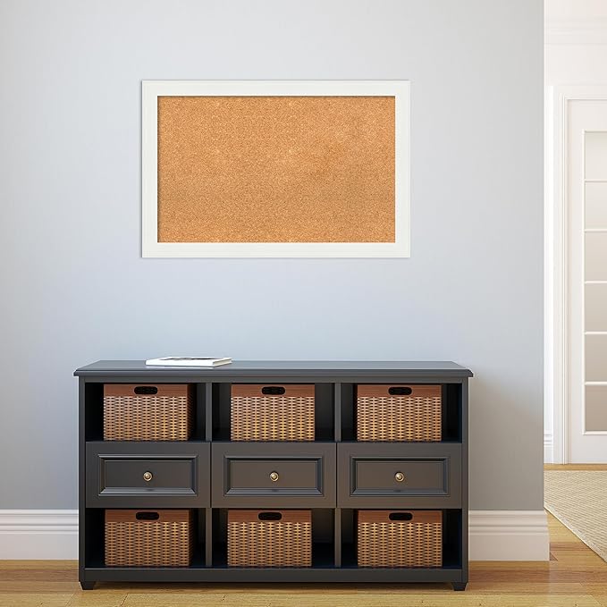 Amanti Art Natural Cork Board for Wall, 23x35 Vision Board with White Frame, Large Corkboard Office Decor for Home Organization, Casual Corkboard Pinboard to Display Items for Home Organization in-DeskLoop Office