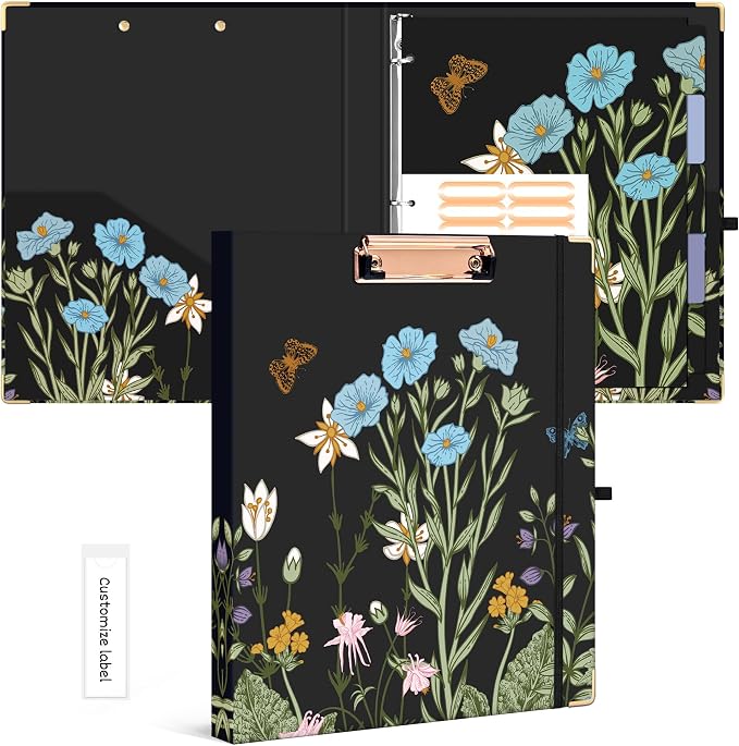 Ospelelf 3 Ring Binder 1/2 Inch, Floral Round Ring Clipboard Thin Binder by OspelelfOfficeSupplies