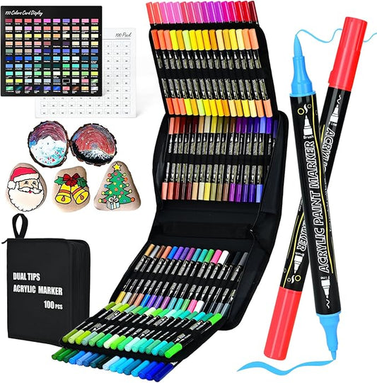 100-Pack Acrylic Paint Pens, Dual Tip by IVSUN