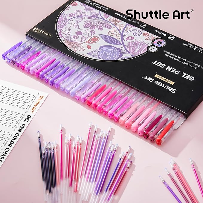 Shuttle Art 60 Pack Tone , Pink Purple Gel Pens with 30 Refills for Adults Coloring Books Journaling Drawing Nature, Landscapes, Animals Scenes-DeskLoop Office