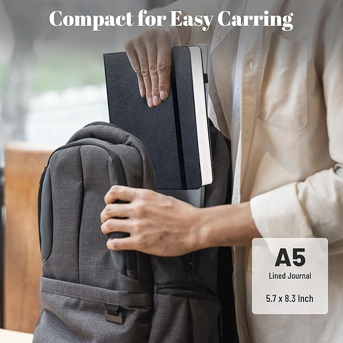 CAGIE Lined Journal for Men Women, Tree Growth Ring Leather Bound Journal Notebook, 256 Pages 100 GSM Journals for Writing, A5 Hardcover Journaling Notebooks for Work, Note Taking, Black-DeskLoop Office