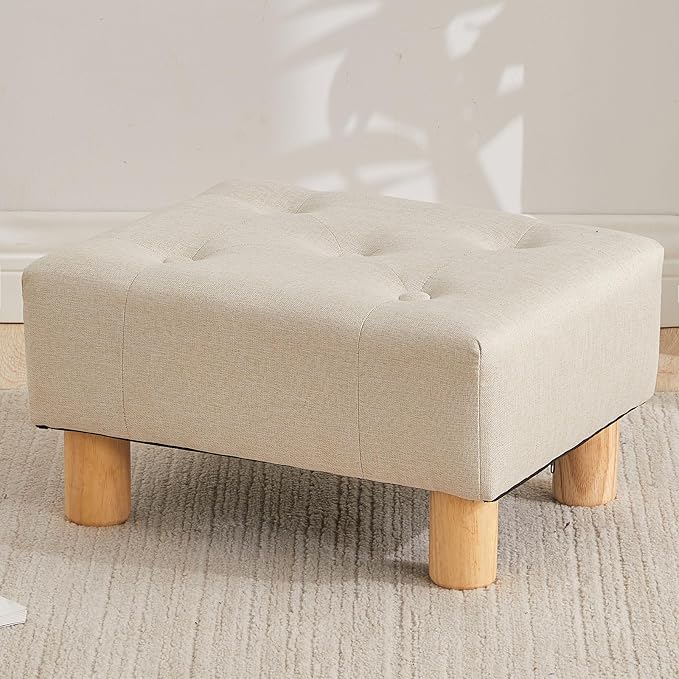 Small Foot Stool Ottoman, Linen Footstool Ottoman Foot Rest by FIMIVIBI