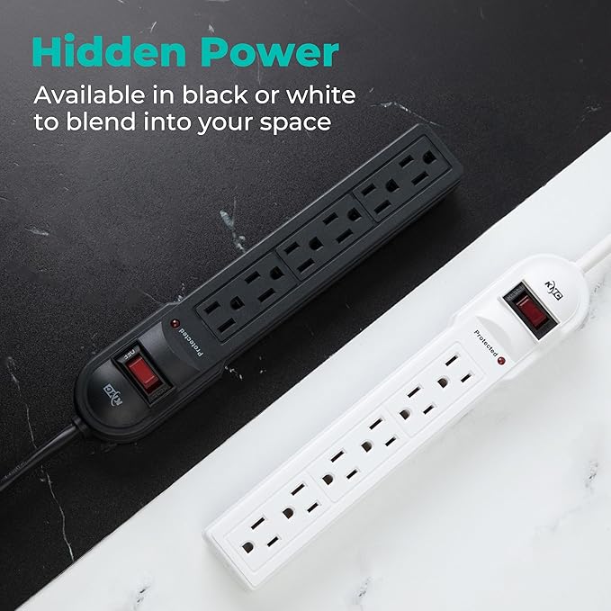 KMC 6-Outlet Surge Protector Power Strip 2-Pack, Overload Protection, 4-Foot Cord, 900 Joule - White-DeskLoop Office