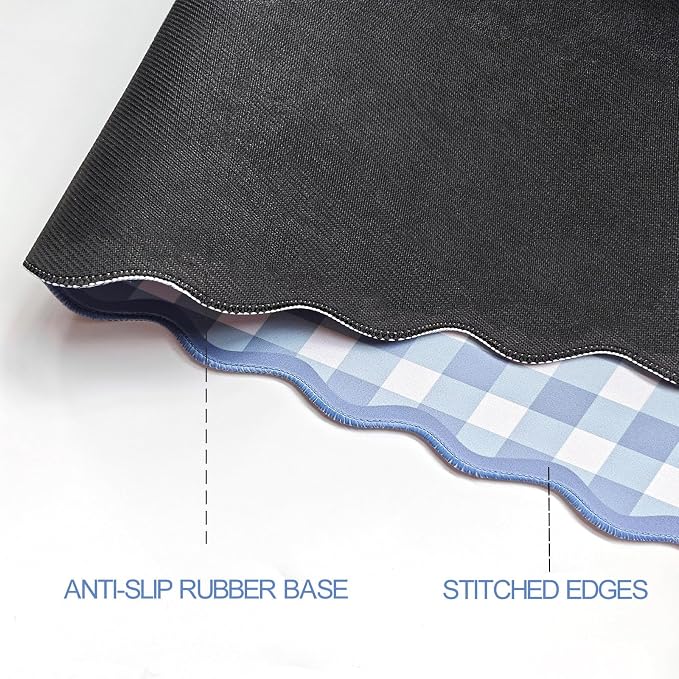 Scalloped‌ Blue Checkered Gingham Desk Mat Cute Pastel XXL Large Gaming Mouse - Image 5