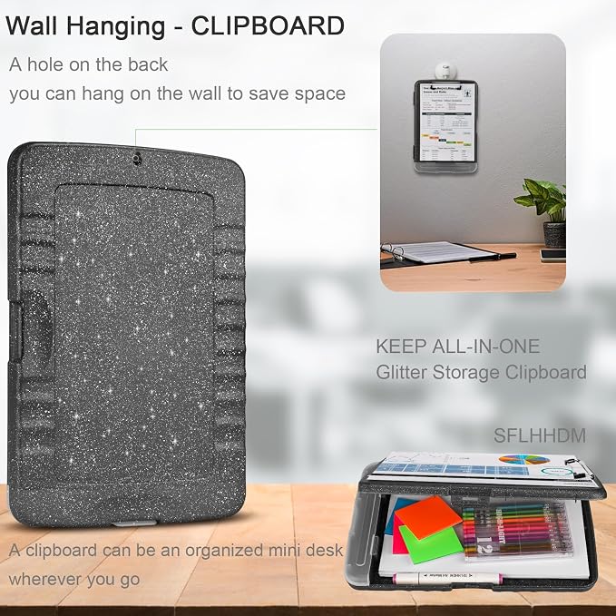 SFLHHDM Glitter Clipboard with Storage, Plastic Storage Clipboard with Pen - Image 6
