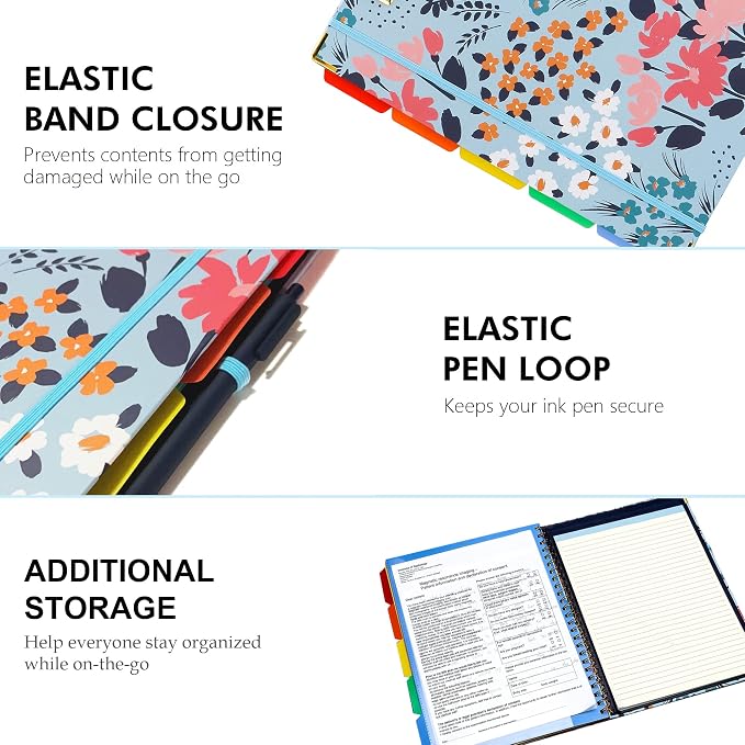 Spiral Clipboard Folio with Refillable Lined Notepad, 5 Extra Folders, 10 - Image 4