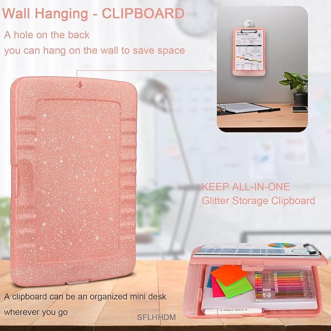Glitter Clipboard with Storage, Storage Clipboard with Pen Holder, A4 Binder - Image 5