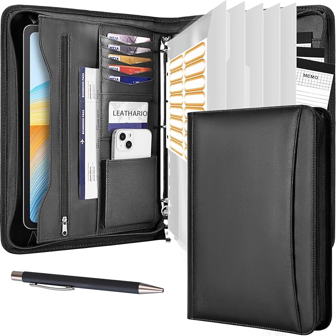 Leathario Portfolio Binder, Includes 10 Sheet Protectors and 3 Notepads by Leathario
