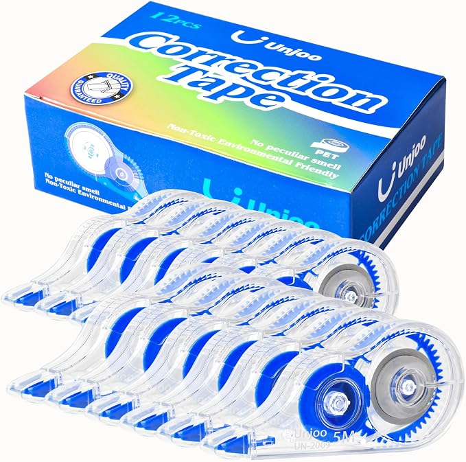 Unjoo White Correction Tape, For school, 5M/196"x0.2", Tear-Resistant by Unjoo