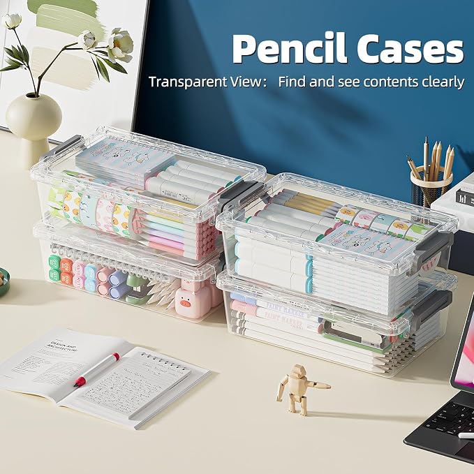 BiuLeon 4 Pack Extra Large Pencil Box, Plastic Pencil Case Organizer, Stackable - Image 4