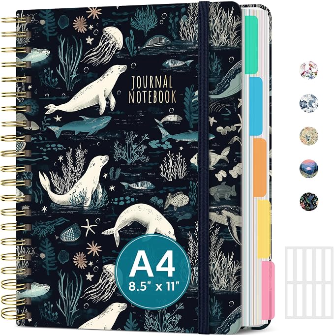 Large Lined Spiral Journal for Women Cute Hardcover 5 Subject Notebook for Work by Taja